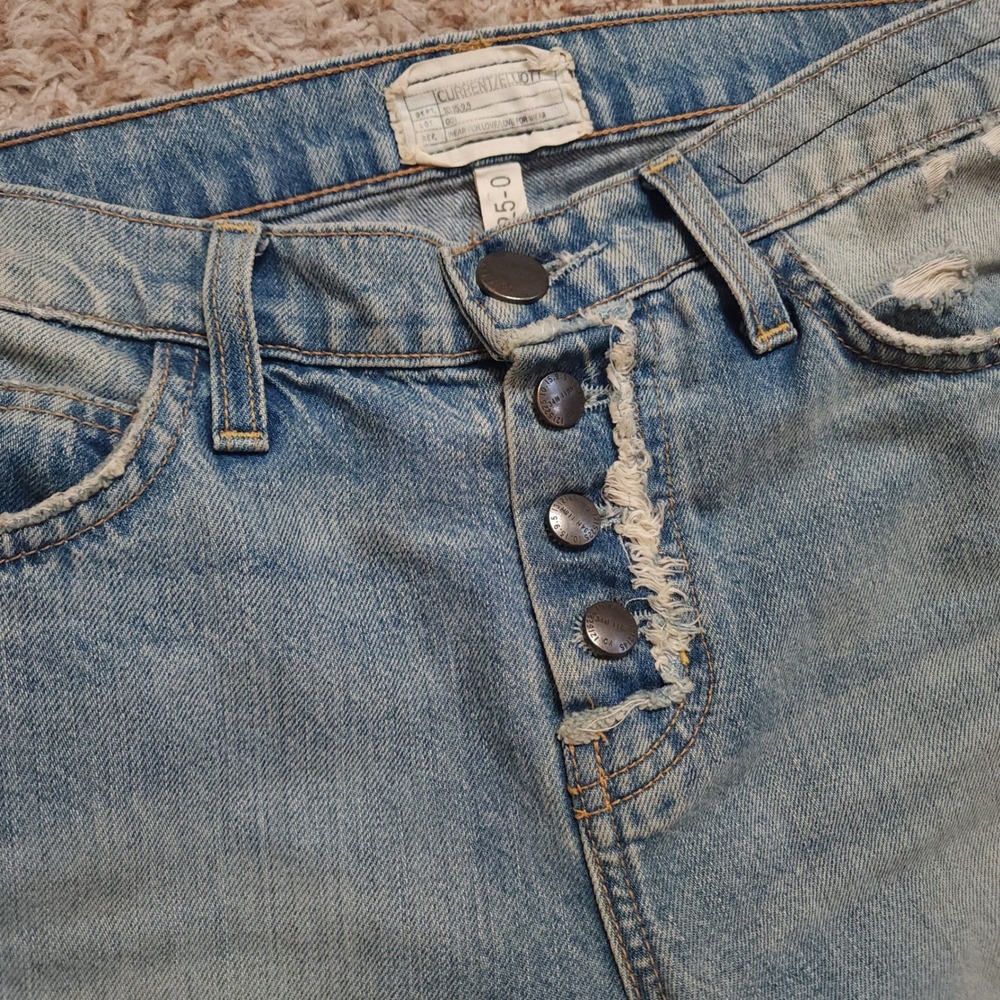 Current/Elliott The Vintage Straight Jeans Womens 25‎ Blue Distressed Button Fly